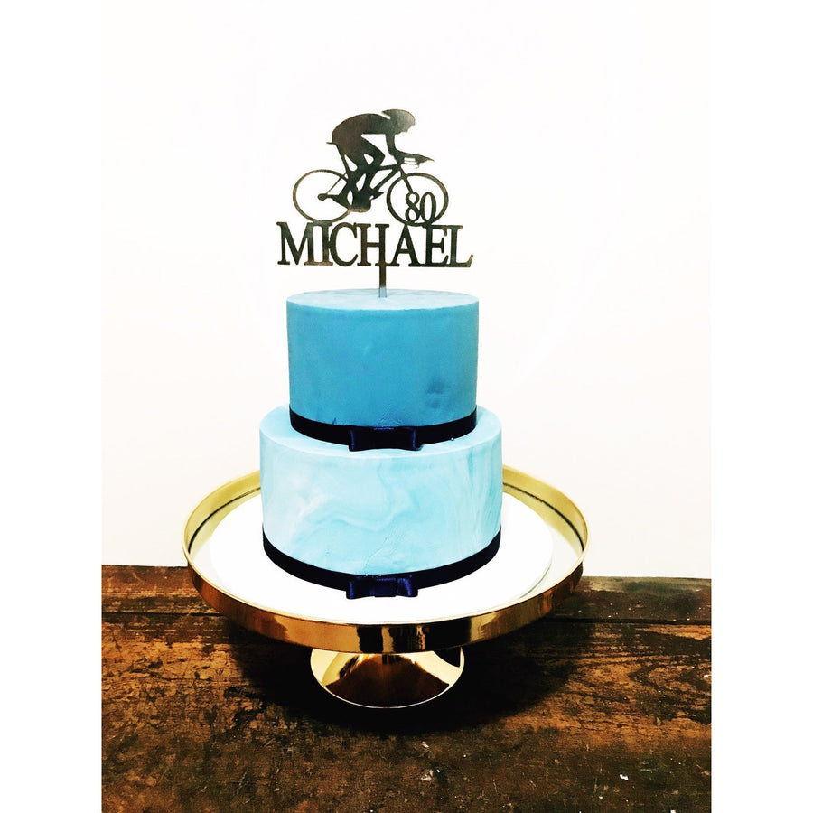 Cyclist Acrylic Cake Topper - Aston Blue