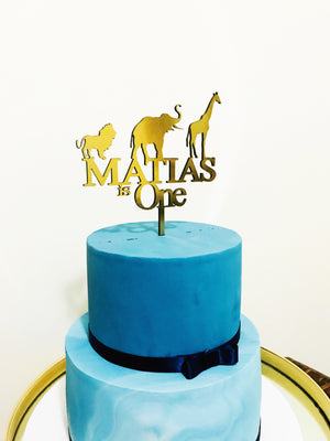 Custom Safari Animal Acrylic Cake Topper - Aston Blue