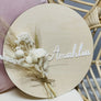 Name Sign with White Dried Flowers