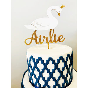Personalised Swan Acrylic Cake Topper - Aston Blue