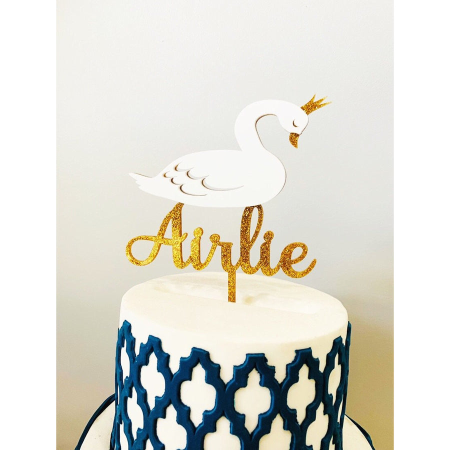 Personalised Swan Acrylic Cake Topper - Aston Blue